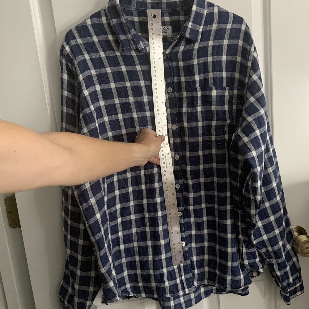 Linen Blue White Check Button up Shirt  Pkt Camixa by Celina Di Pisa Sz XXL - Picture 7 of 12